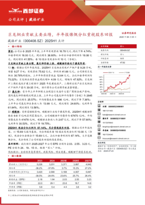 2025年上半年业绩点评 巨龙铜业成核心引擎，半年报高分红彰显股东回报决心